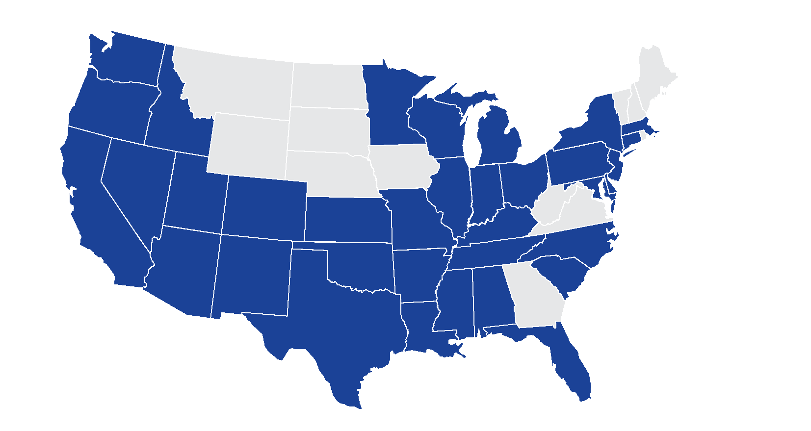 A United States map highlighting the states where Ascension operates. The highlighted states are: Arizona, Texas, Oklahoma, Kansas, Missouri, Arkansas, Louisiana, Illinois, Michigan, Indiana, Kentucky, Tennessee, Georgia, Florida, New York, Maryland, and Delaware.